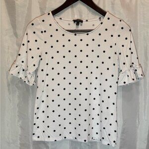 Talbots Petites White Polka Dot Ruffle Sleeve Top Size P